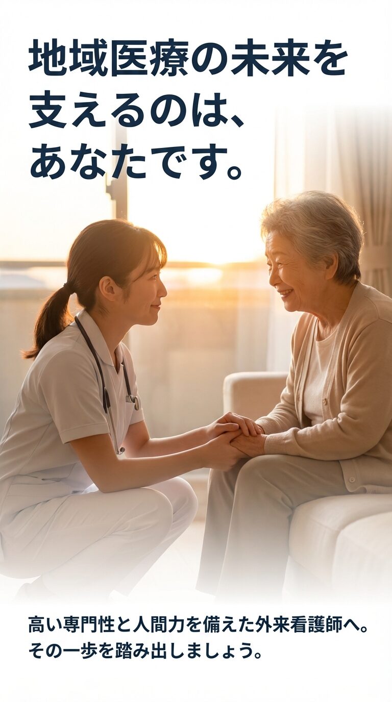 地域医療を支える外来看護師へのメッセージ 地域医療の未来を支えるのはあなた。高い専門性と人間力を備えた外来看護師への一歩を踏み出そう。